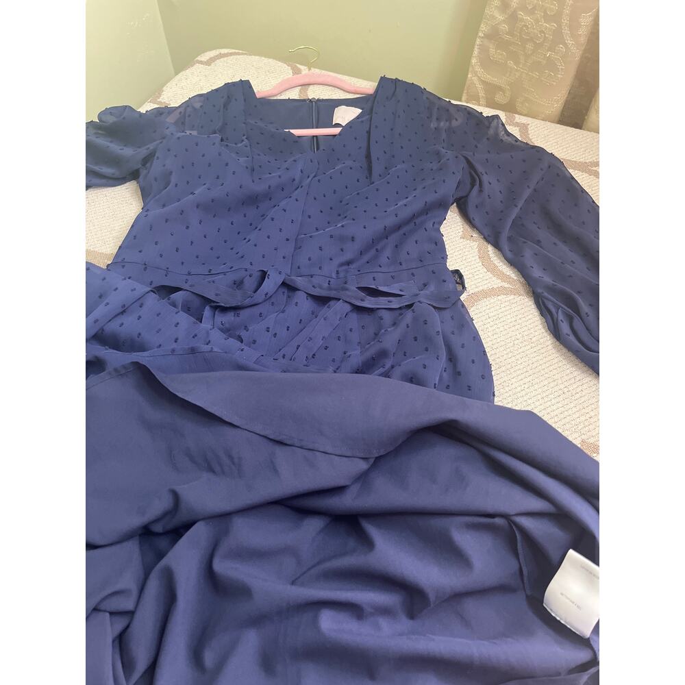Gal Meets Glam navy dress textured Swiss dot long blouson sleeves, size 12 - Picture 8 of 12